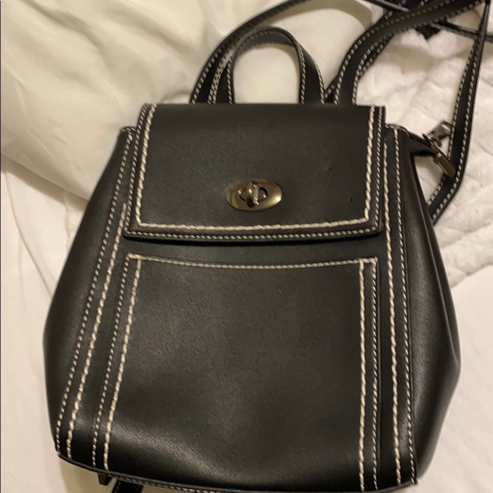 Mini backpack black with white stitching